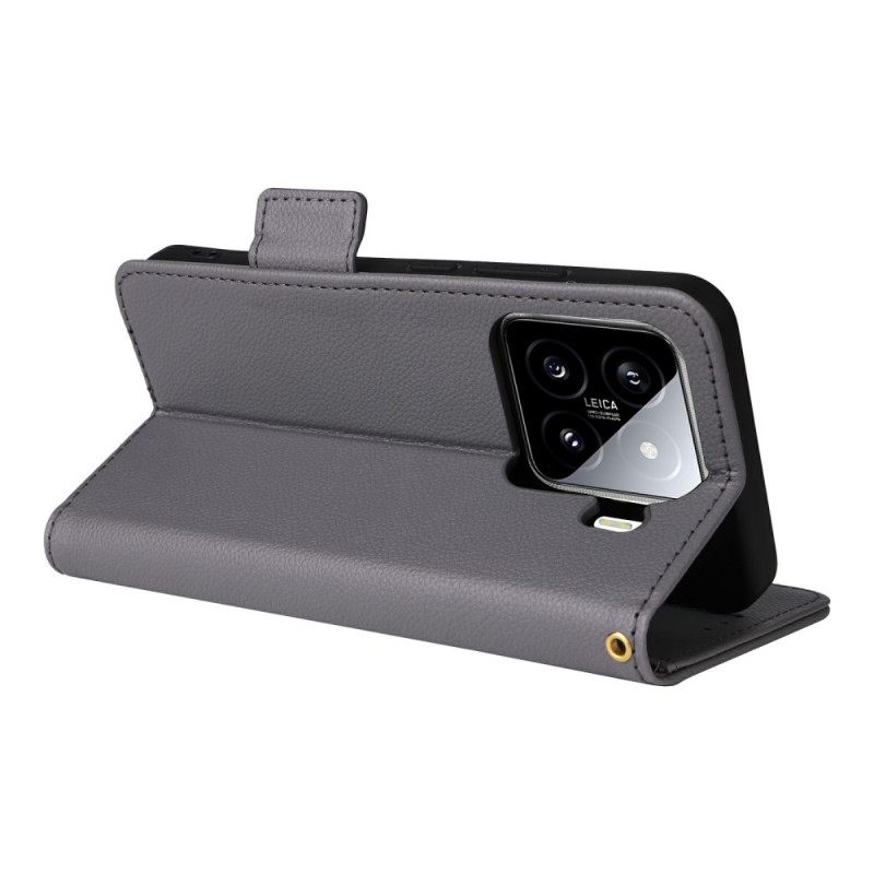 Leren Hoesje Xiaomi 15 Lychee Kunstleer Met Bandje Bescherming Hoesje