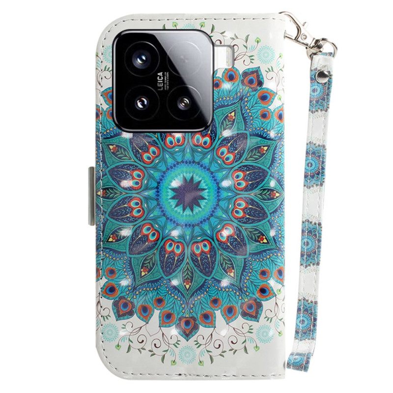 Leren Hoesje Xiaomi 15 Sleutelkoord Met Groene Mandala Bescherming Hoesje