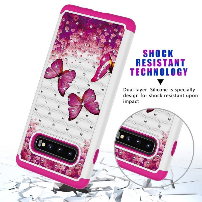Hoesje voor Samsung Galaxy S10 Plus Anti-fall Luxe Roze Vlinders