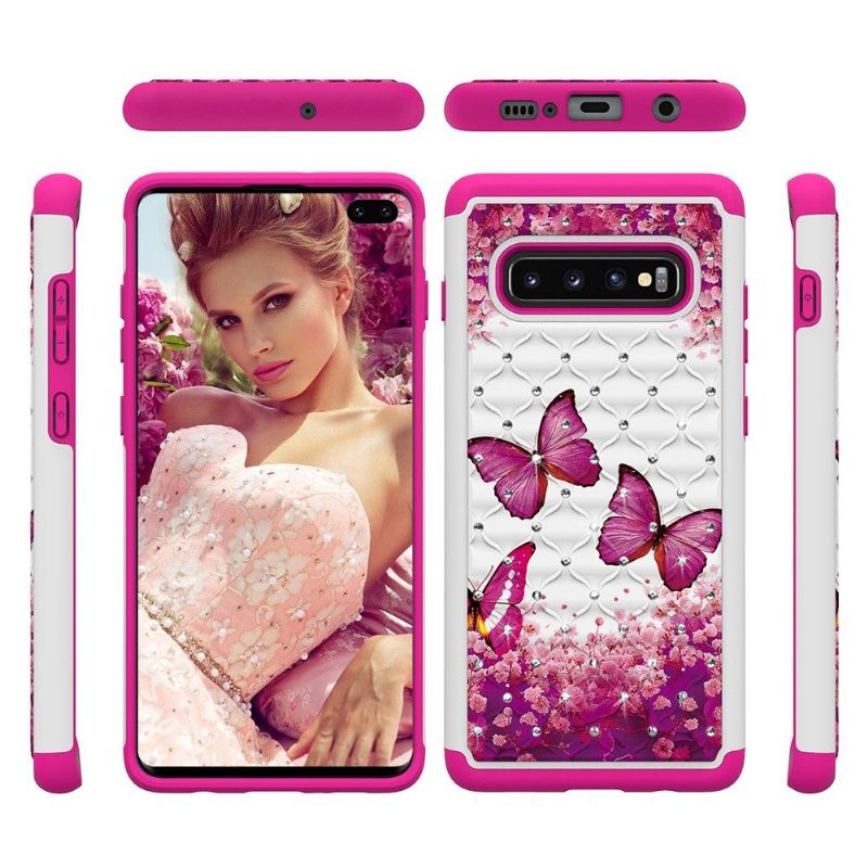 Hoesje voor Samsung Galaxy S10 Plus Anti-fall Luxe Roze Vlinders