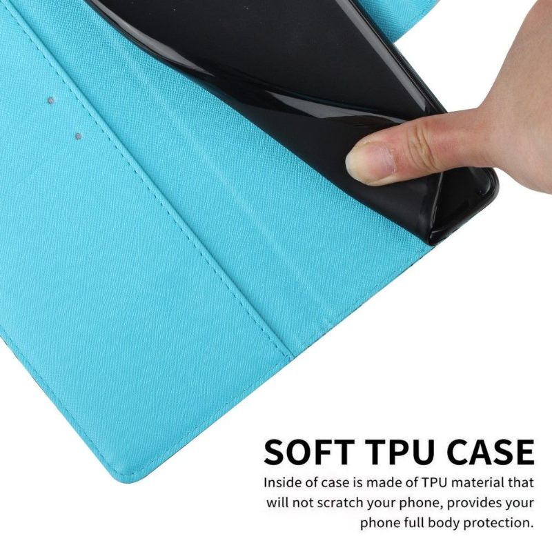 Folio-hoesje voor iPhone 13 Mini Anti-fall Blauwe Bloemen En Vlinders