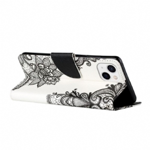 Leren Hoesje voor iPhone 13 Mini Kant Bloemen