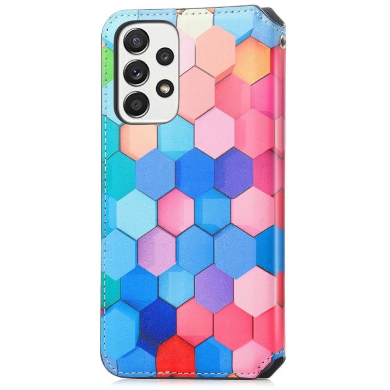 Leren Hoesje voor Samsung Galaxy A33 5G Bescherming Folio-hoesje Gekleurde Honingraat Flip Flap