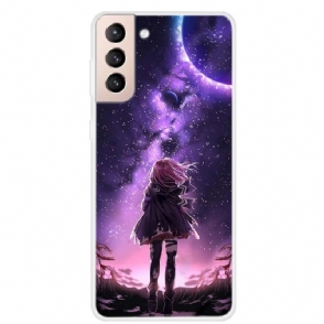 Hoesje voor Samsung Galaxy S22 5G Anti-fall Volle Maan Meisje Illustratie