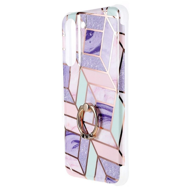 Hoesje voor Samsung Galaxy S22 5G Geometrisch Marmer Met Ring