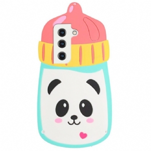Telefoonhoesje voor Samsung Galaxy S22 5G Bescherming 3d Panda-babyfles Met Riem