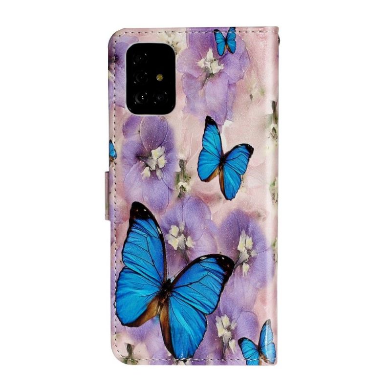 Folio-hoesje voor Samsung Galaxy A71 Blauwe Vlinders En Bloemen