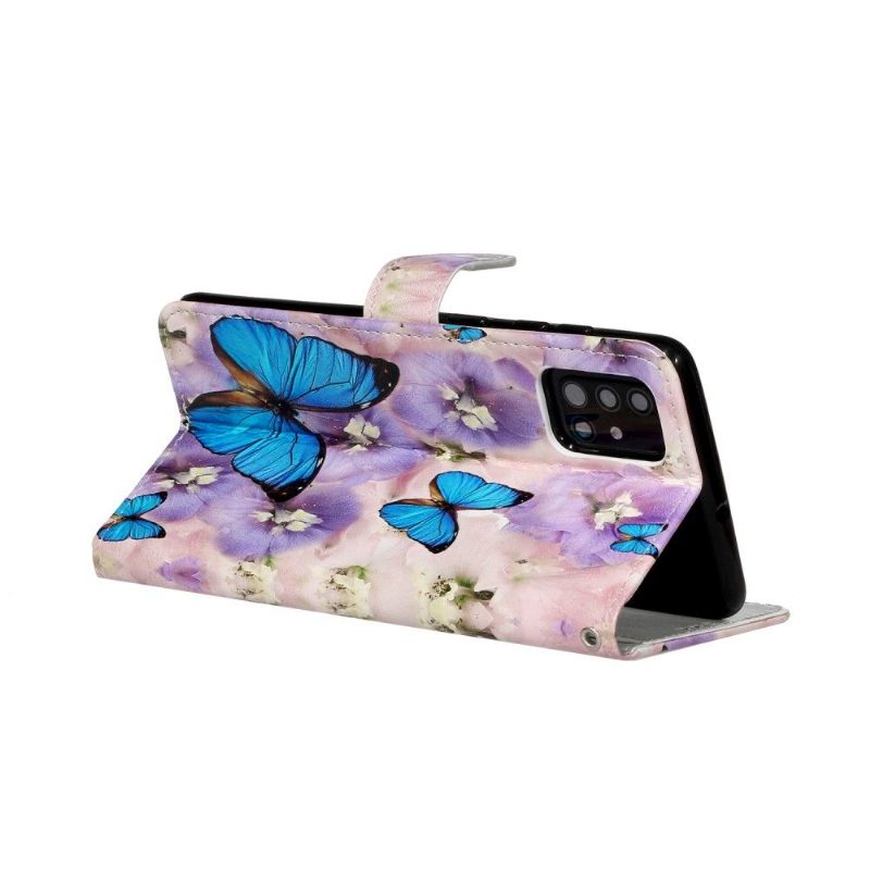 Folio-hoesje voor Samsung Galaxy A71 Blauwe Vlinders En Bloemen