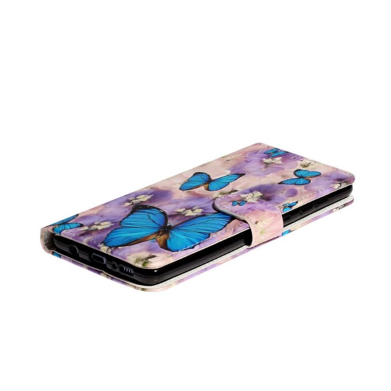 Folio-hoesje voor Samsung Galaxy A71 Blauwe Vlinders En Bloemen