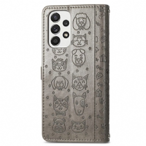 Folio-hoesje voor Samsung Galaxy A53 5G Ledereffect Met Reliëfdieren