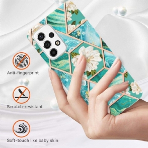 Hoesje voor Samsung Galaxy A53 5G Marmer En Witte Bloemen