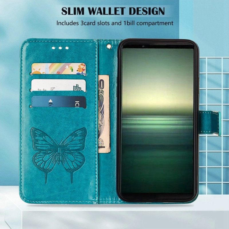 Folio-hoesje voor Sony Xperia 1 IV Anti-fall Kaarthouder Met Vlinderbloem
