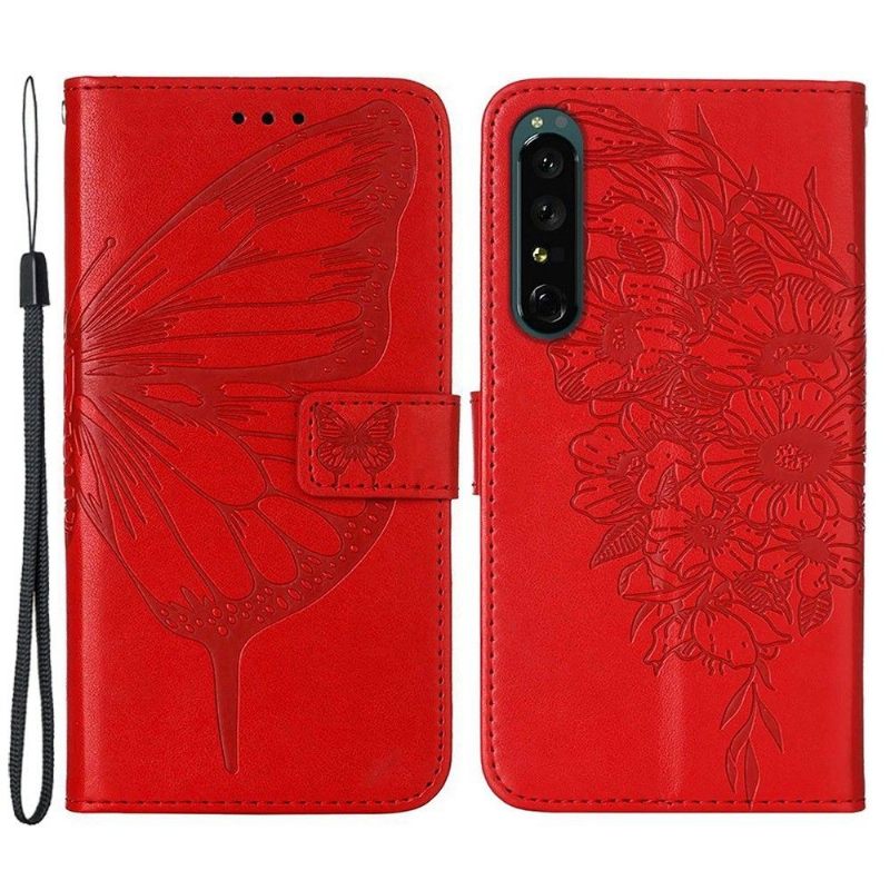 Folio-hoesje voor Sony Xperia 1 IV Anti-fall Kaarthouder Met Vlinderbloem