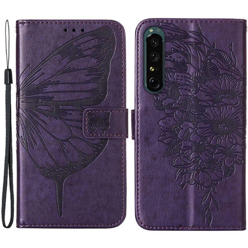 Folio-hoesje voor Sony Xperia 1 IV Anti-fall Kaarthouder Met Vlinderbloem