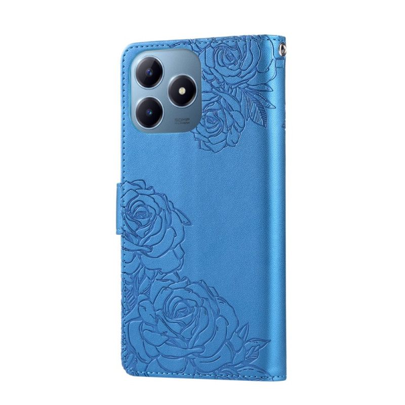 Leren Hoesje Realme C61 Bloemenkant Bescherming Hoesje