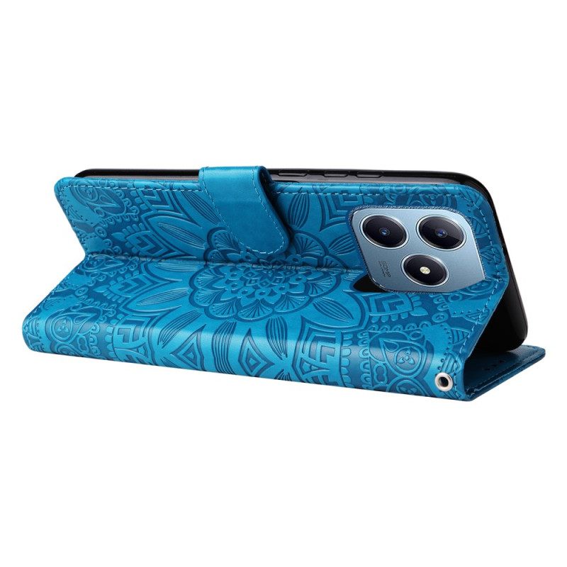 Leren Hoesje Realme C61 Zonnebloempatroon