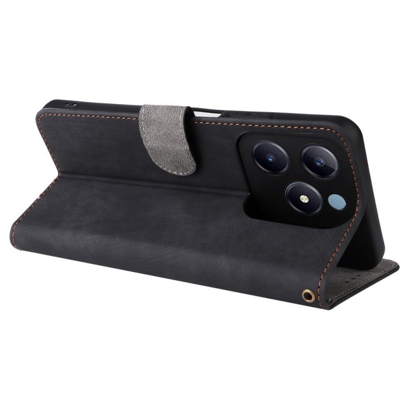 Leren Hoesje Voor Realme C61 Rfid-bescherming Suède-effect Met Bandje