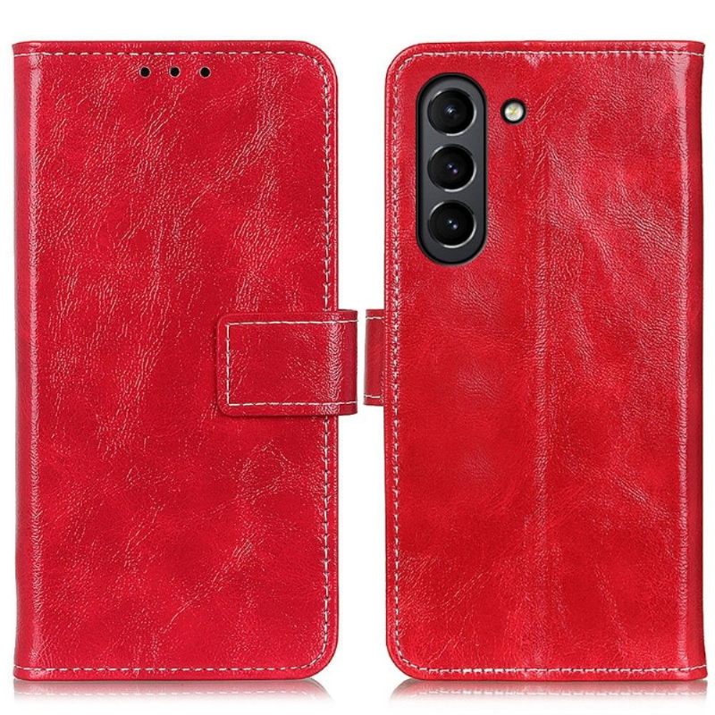 Flip Case voor Samsung Galaxy S21 FE Luxe Stiksels Met Leereffect