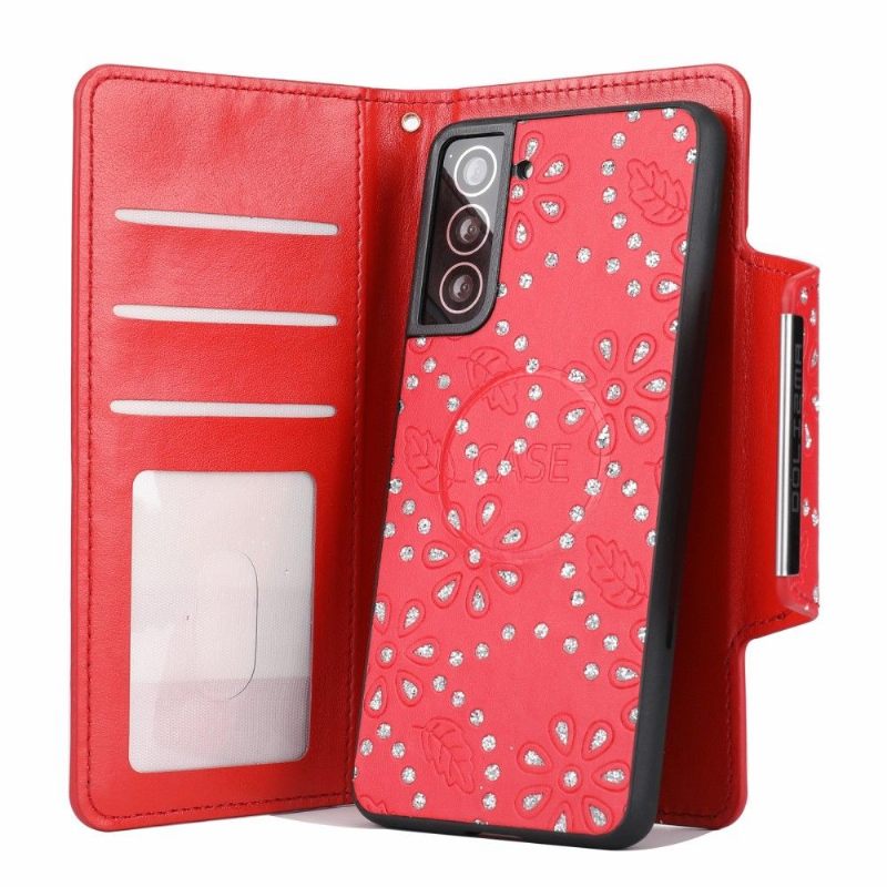 Hoesje Folio-hoesje voor Samsung Galaxy S21 FE Diamanten Bloemen