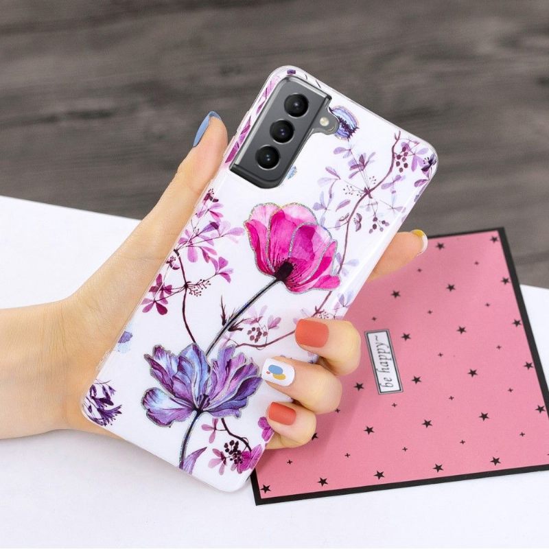 Hoesje voor Samsung Galaxy S21 FE Paarse Bloem Siliconen