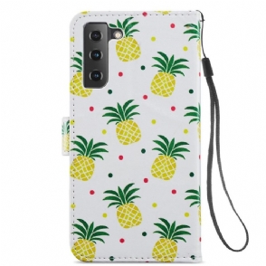 Leren Hoesje voor Samsung Galaxy S21 FE Bescherming Ananas
