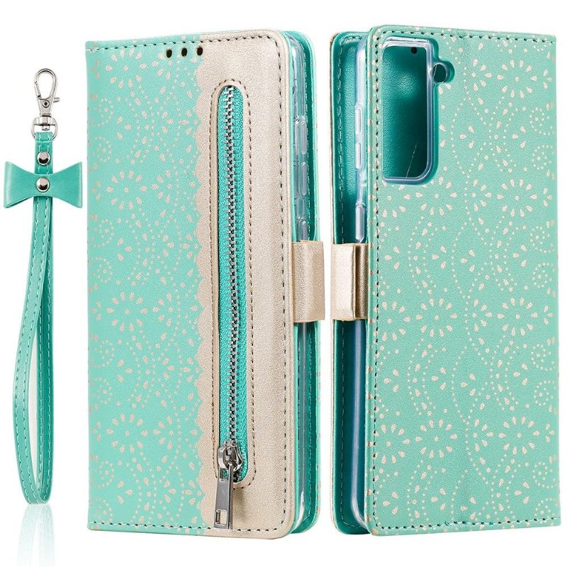 Leren Hoesje voor Samsung Galaxy S21 FE Leereffect Bloemenkant
