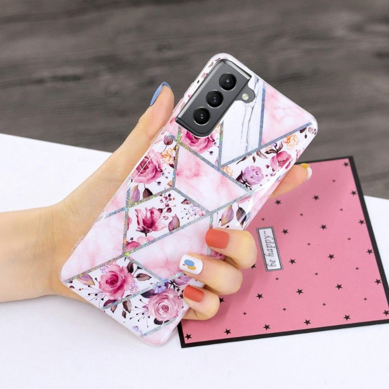 Telefoonhoesje voor Samsung Galaxy S21 FE Siliconenmarmer En Bloemen