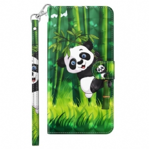 Folio-hoesje voor iPhone 15 Pro Max Met Ketting 3d Bamboe Panda Met Riem