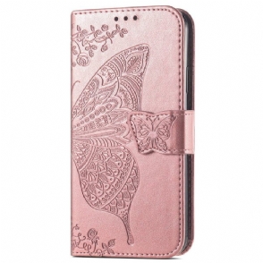 Folio-hoesje voor iPhone 15 Pro Max Met Ketting Barok Vlinder Met Riem
