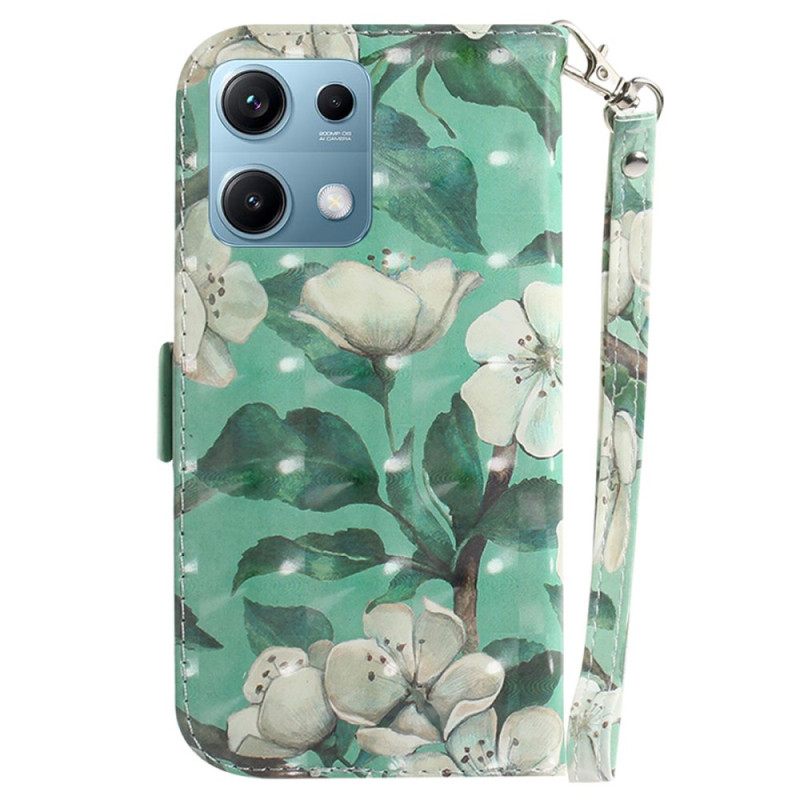 Folio-hoesje Xiaomi Redmi Note 14s Witte Bloemen Met Koord