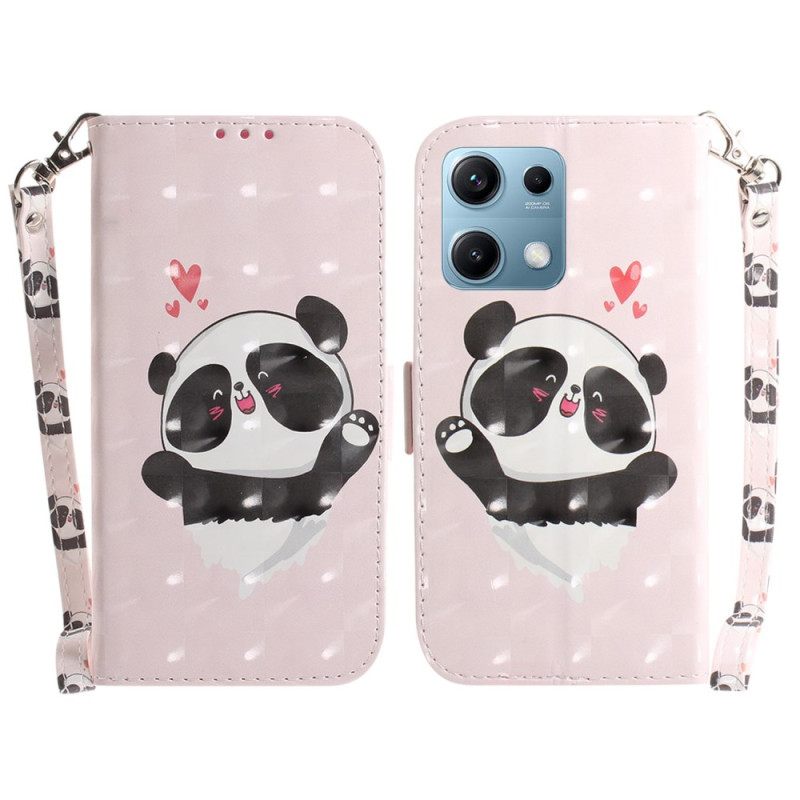 Leren Hoesje Xiaomi Redmi Note 14s Sleutelkoord Met Panda-liefde Bescherming Hoesje