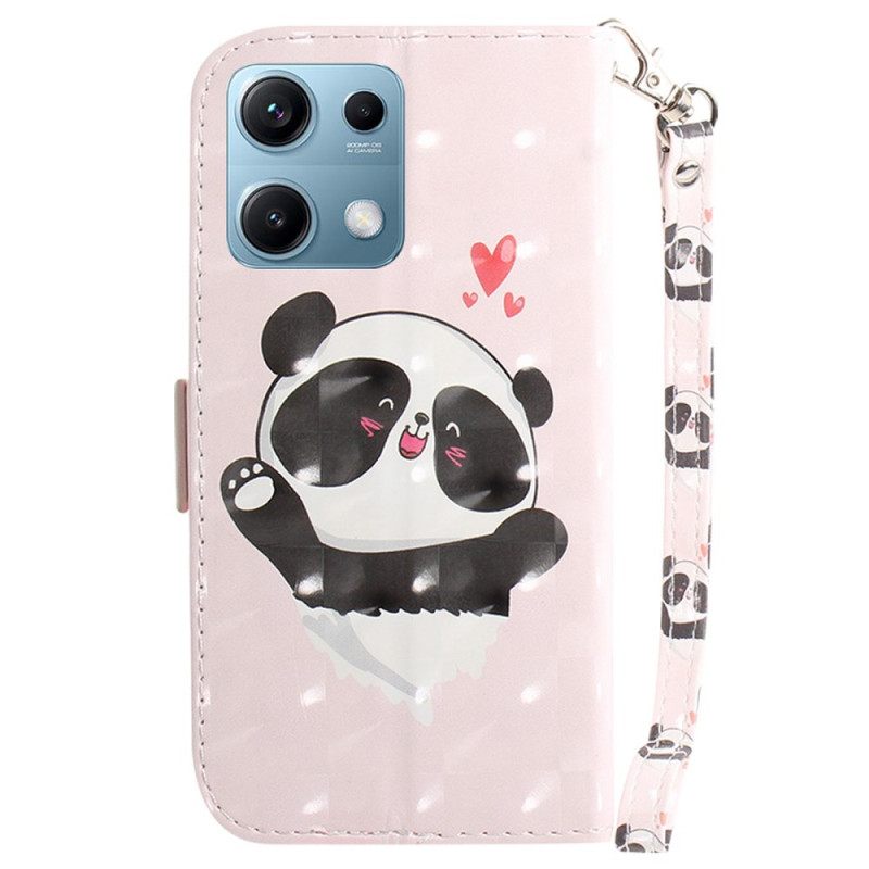 Leren Hoesje Xiaomi Redmi Note 14s Sleutelkoord Met Panda-liefde Bescherming Hoesje