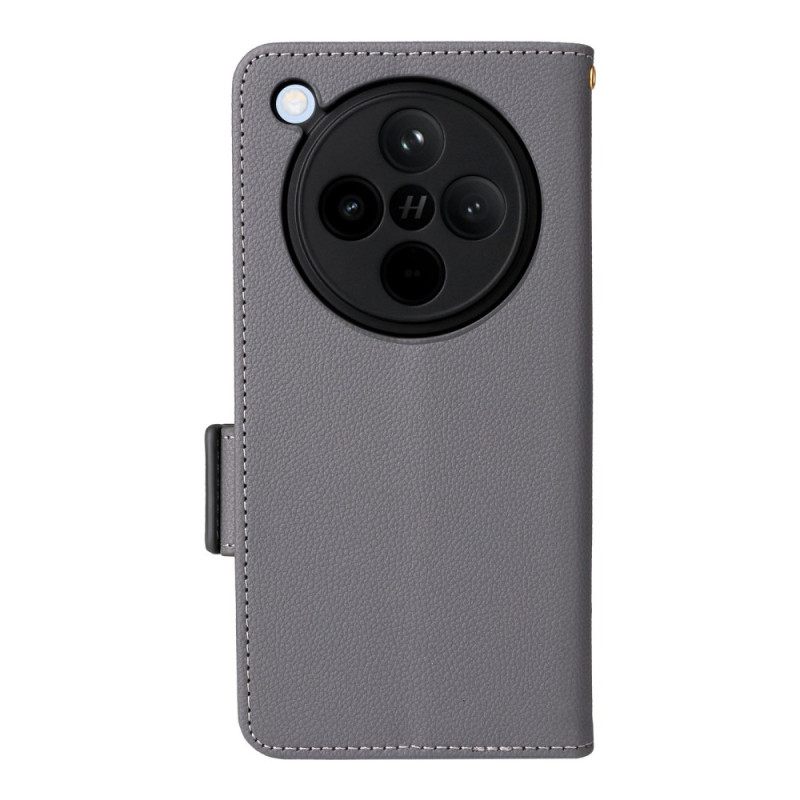 Leren Hoesje Oppo Find X8 Lycheekleurig Imitatieleer Bandje Bescherming Hoesje