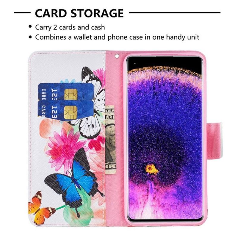 Folio-hoesje voor Oppo Reno 7 Vlinders En Kleurrijke Bloemen