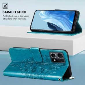 Leren Hoesje voor Oppo Reno 7 Kaarthouder Met Vlinderbloem