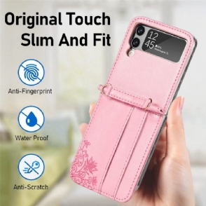 Hoesje voor Samsung Galaxy Z Flip 3 5G Met Koord Bloemenkaarthouder