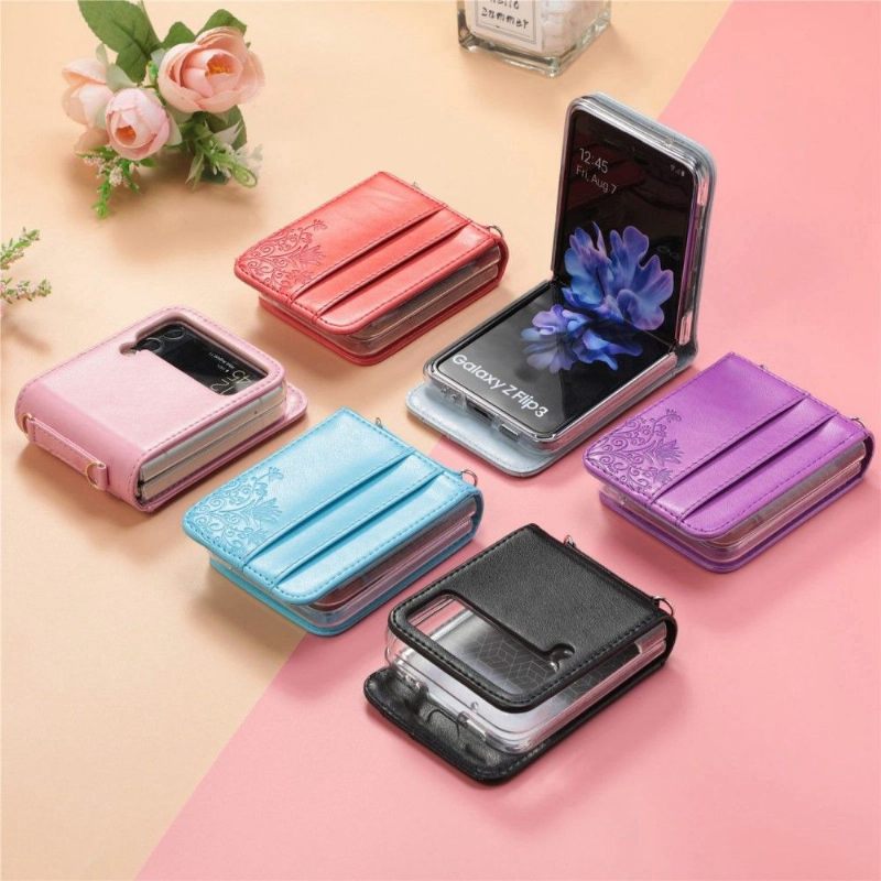 Hoesje voor Samsung Galaxy Z Flip 3 5G Met Koord Bloemenkaarthouder