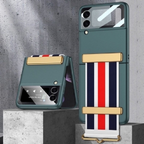 Telefoonhoesje voor Samsung Galaxy Z Flip 3 5G Bescherming Folio-hoesje Met Veelkleurige Riem