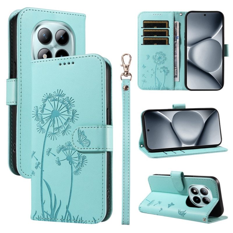 Flip Case Leren Xiaomi Redmi Note 15 Pro Plus 5g Paardenbloempatroon En Bandje