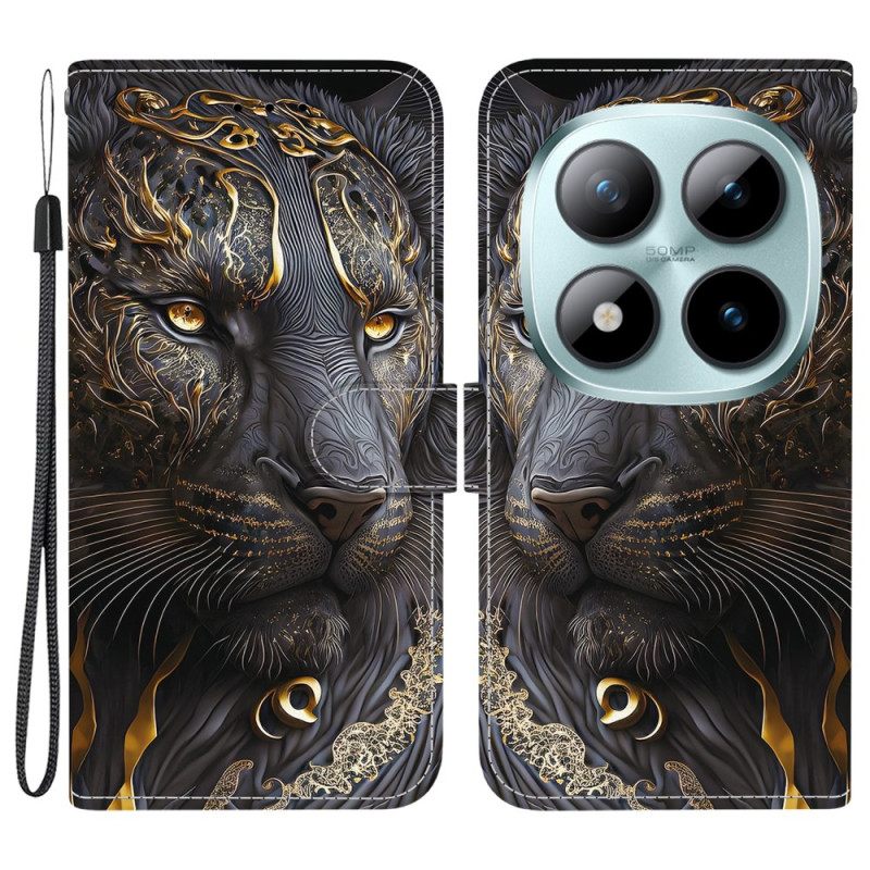 Folio-hoesje Xiaomi Redmi Note 15 Pro Plus 5g Telefoonhoesje Zwart-gouden Leeuw