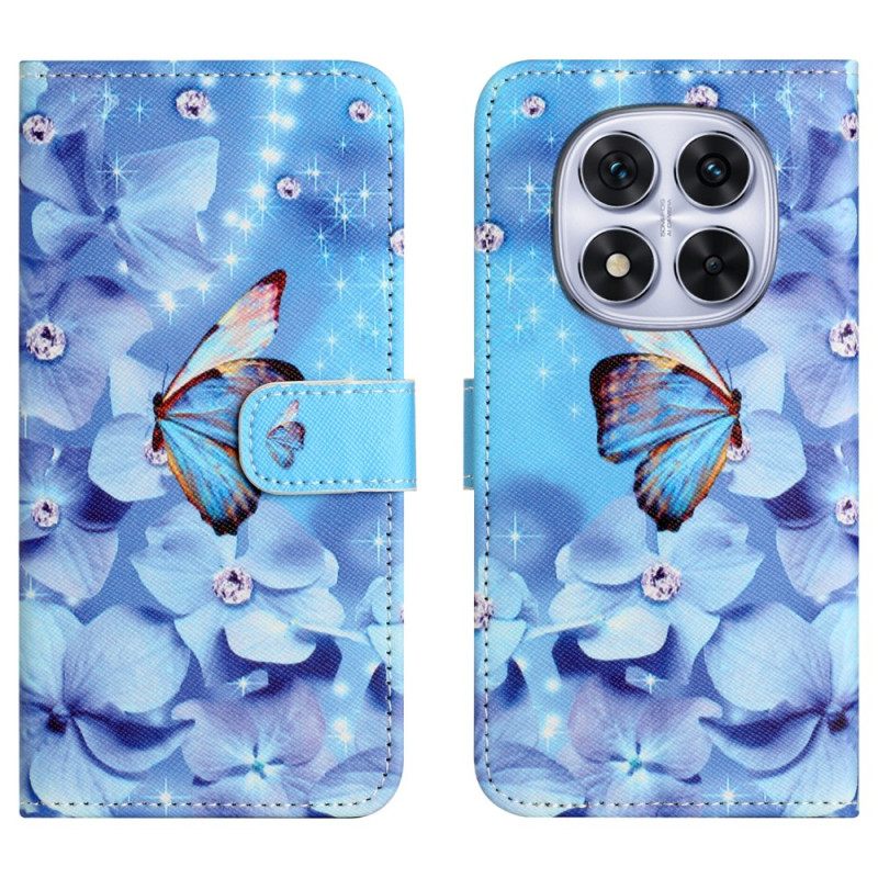 Leren Hoesje Voor Xiaomi Redmi Note 15 Pro Plus 5g Bloemen En Blauwe Vlinders