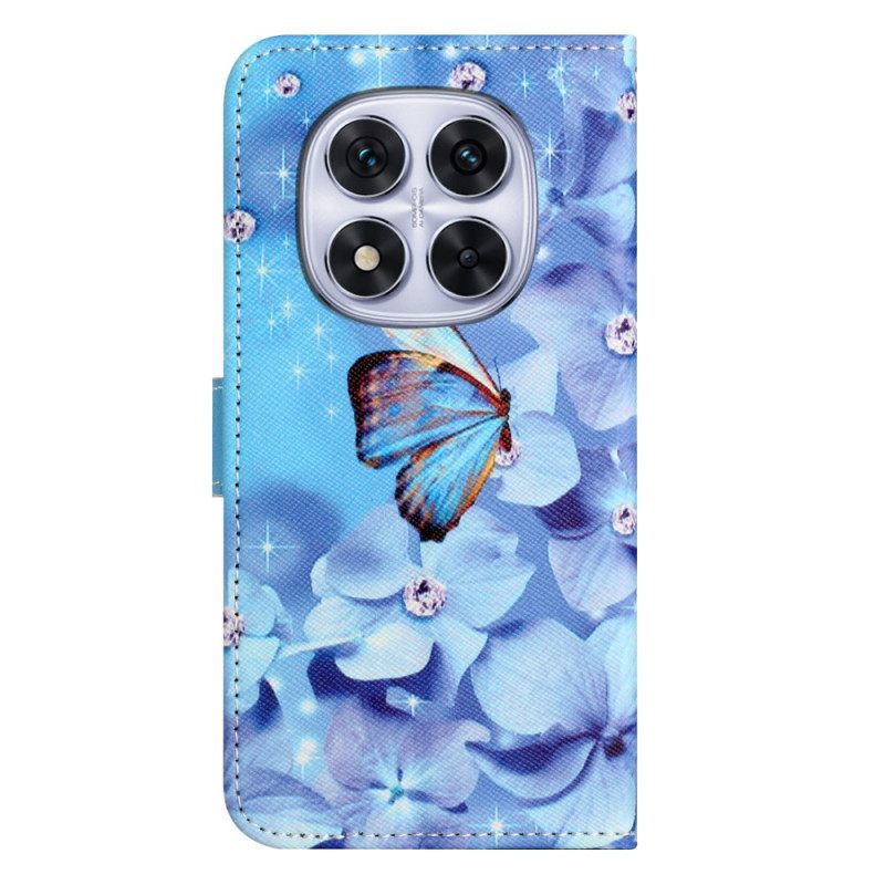 Leren Hoesje Voor Xiaomi Redmi Note 15 Pro Plus 5g Bloemen En Blauwe Vlinders