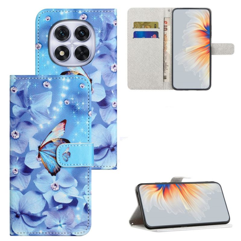 Leren Hoesje Voor Xiaomi Redmi Note 15 Pro Plus 5g Bloemen En Blauwe Vlinders