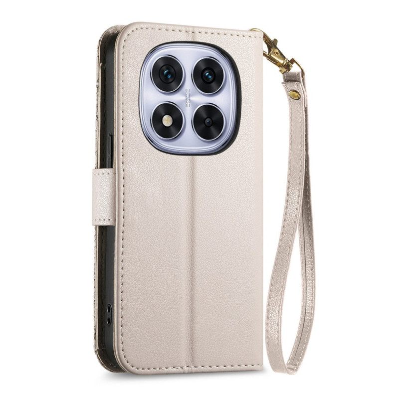 Leren Hoesje Voor Xiaomi Redmi Note 15 Pro Plus 5g Bloemenpatroon En Zakje Met Rits