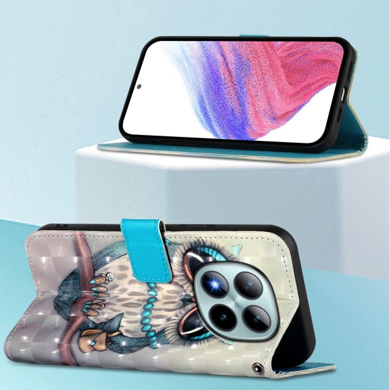 Leren Hoesje Voor Xiaomi Redmi Note 15 Pro Plus 5g Grijze Uil