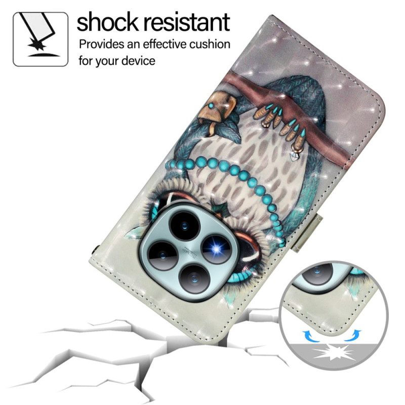 Leren Hoesje Voor Xiaomi Redmi Note 15 Pro Plus 5g Grijze Uil