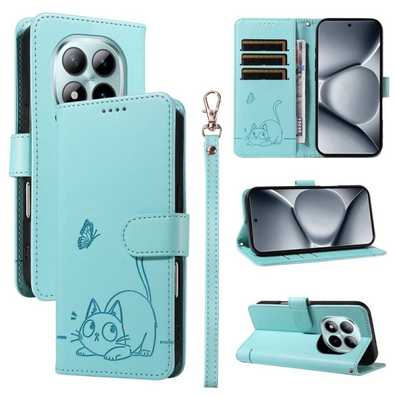 Leren Hoesje Voor Xiaomi Redmi Note 15 Pro Plus 5g Portemonnee Met Gegraveerde Kat