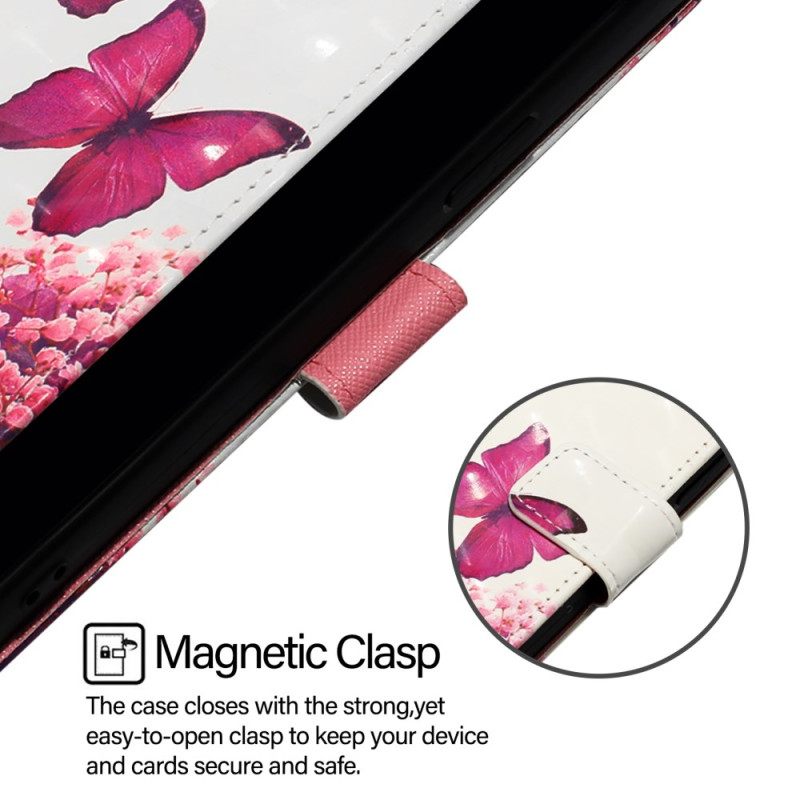 Leren Hoesje Voor Xiaomi Redmi Note 15 Pro Plus 5g Roze Vlinders