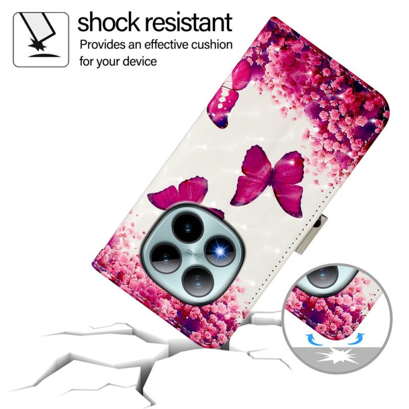 Leren Hoesje Voor Xiaomi Redmi Note 15 Pro Plus 5g Roze Vlinders