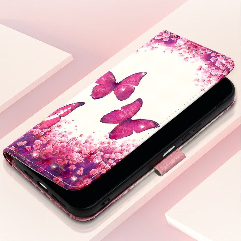 Leren Hoesje Voor Xiaomi Redmi Note 15 Pro Plus 5g Roze Vlinders